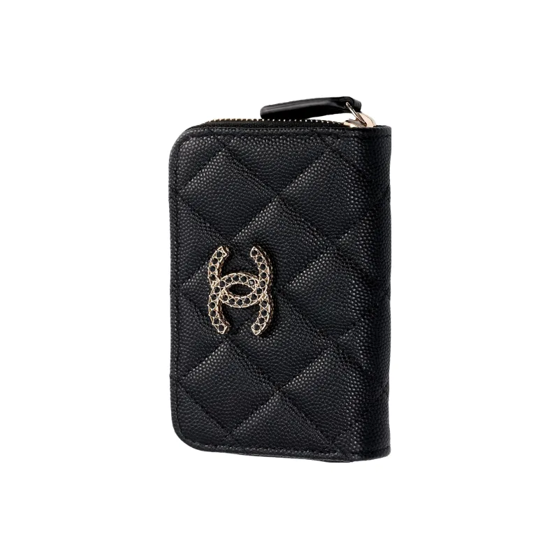 CHANEL Shiny Beaded Embossed Calfskin Coin Purse Women's Black-1