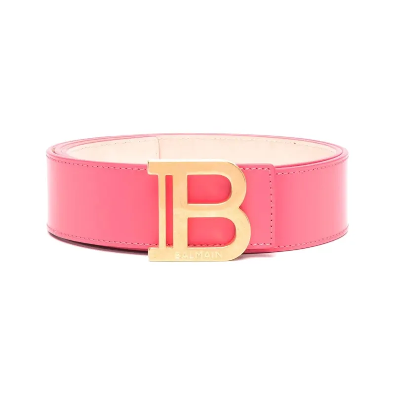 BALMAIN B-Shaped Letter Decoration Smooth Buckle Leather Belts Women's Pink Width: 4cm-0