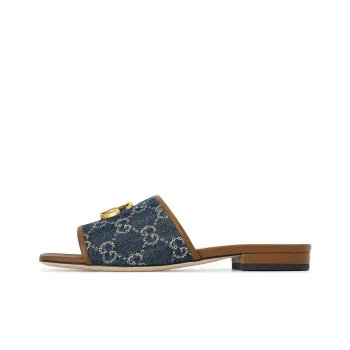 GUCCI Denim Gg Jacquard Slide Sandals Blue Women's