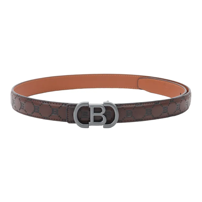NINE NAIL Retro Trend All Over Print Monogram Plate Buckle Pvc Cow Leather Leather Belts Women's Width  2.5cm-15