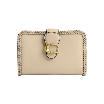 COACH Leather Coin Purses Wallets Women's Greige