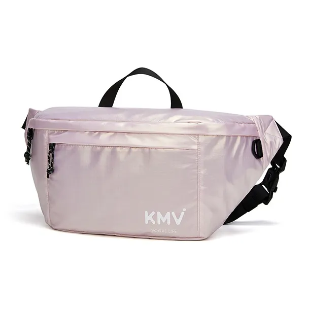 KMV Polyurethane Crossbody Bag Sling Bag Fanny Pack Large Size Unisex Black Light Pink-7
