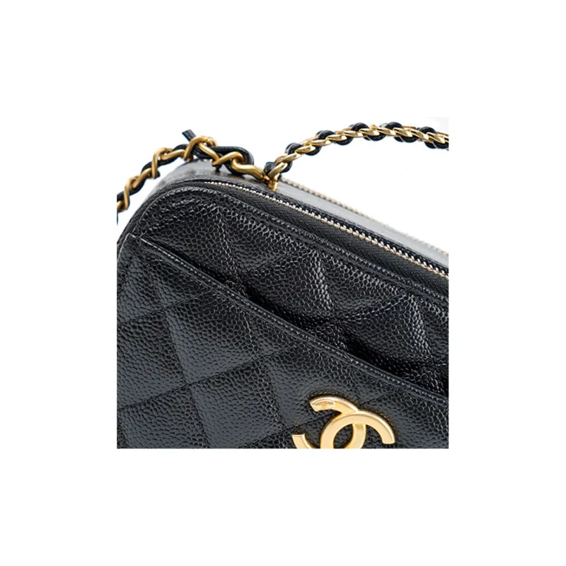 CHANEL Grain Embossed Cow Leather Box Bag, Makeup Bag, One Shoulder Handbag Trumpets Women's Black-6