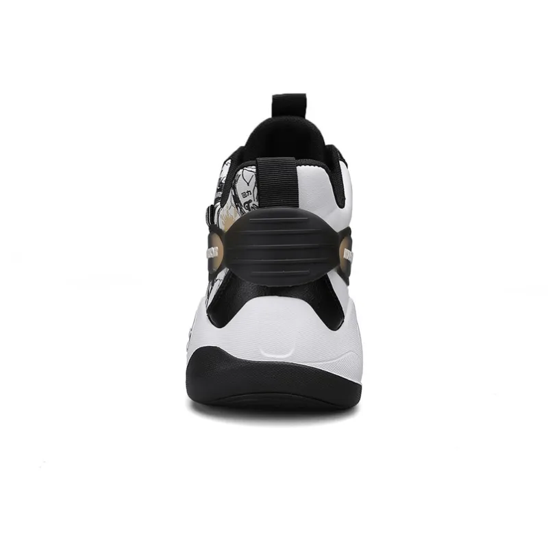 Warrior Anti Slip Wear Resistant High Top Basketball Shoes Men's White Black Gold-3