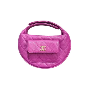 CHANEL Grained Cow Leather Crescent Moon Bag Portable Clutch Mini Women's Grape Purple