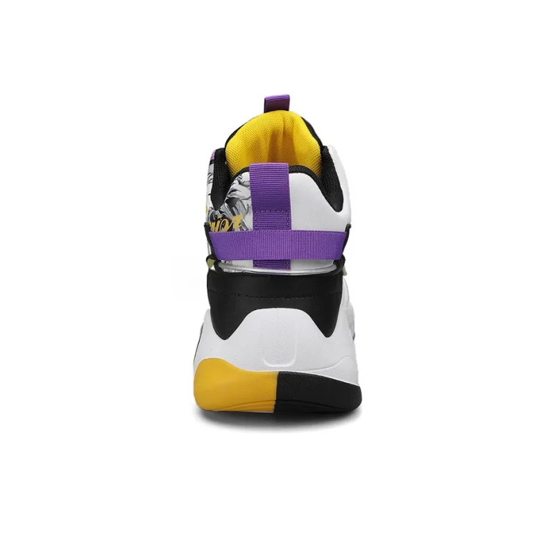 Warrior Cushioning Height Increasing Wear Resistant Slip Resistant High Top Basketball Shoes Men's White Black Purple-3