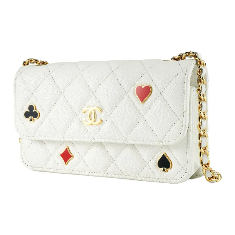 CHANEL Grain Embossed Calfskin Shoulder Bag, Crossbody Bag Women's White-1