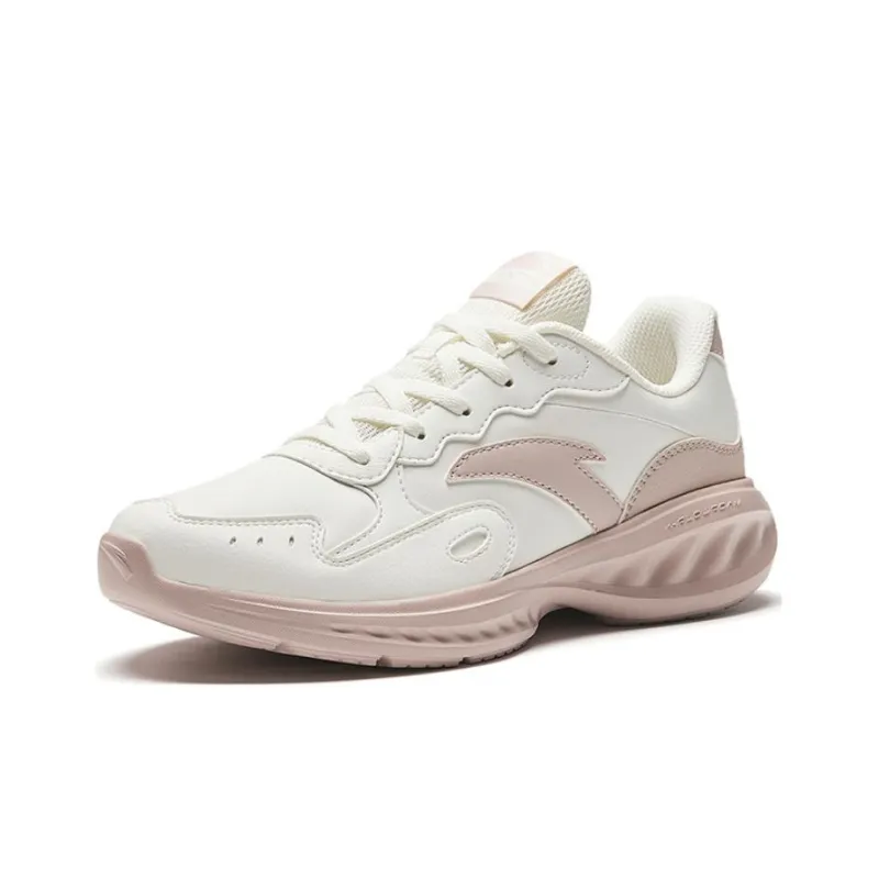 Anta Cushioning, Waterproof, And Breathable Low Top Running Shoes Women's Pink White-1