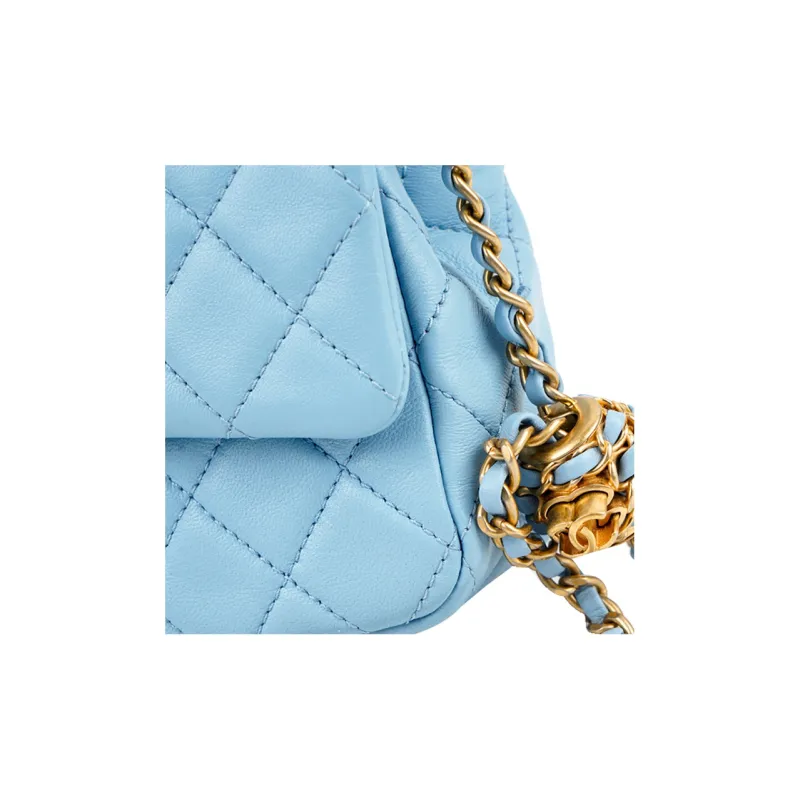 CHANEL Classic Flap CF22SS Spring And Summer Sheepskin Crossbody Bag Mini Women's Blue-4