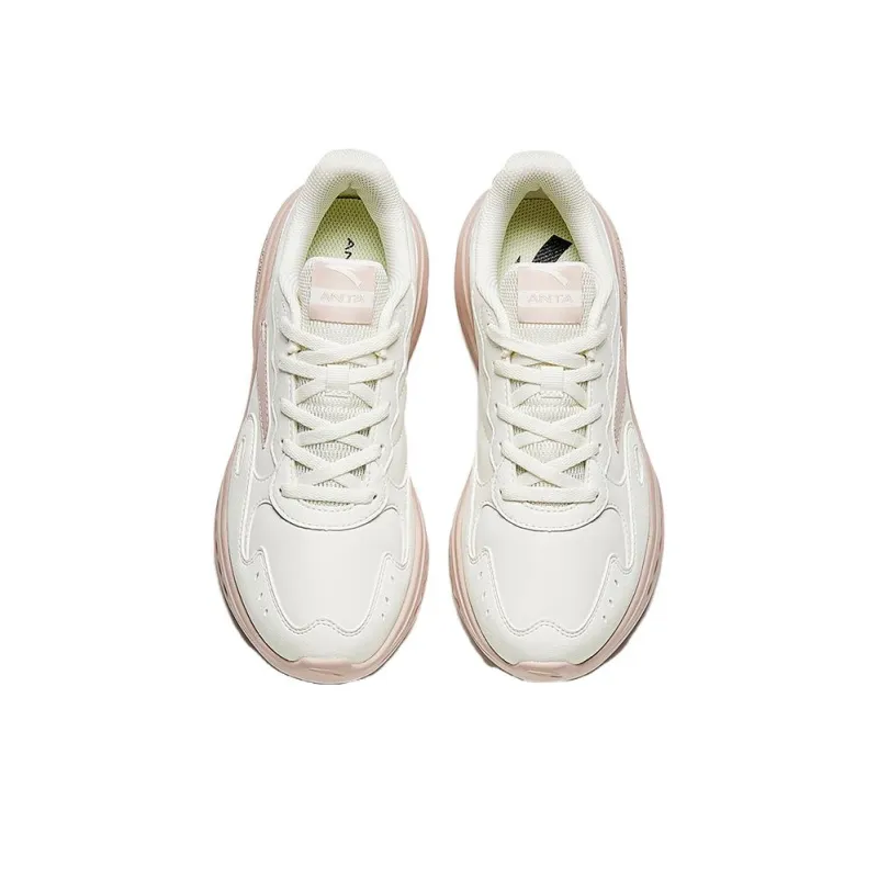Anta Cushioning, Waterproof, And Breathable Low Top Running Shoes Women's Pink White-2