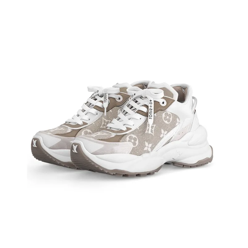 LOUIS VUITTON Run 55 Sneakers 'Beige Monogram With Brown White' Women's-1