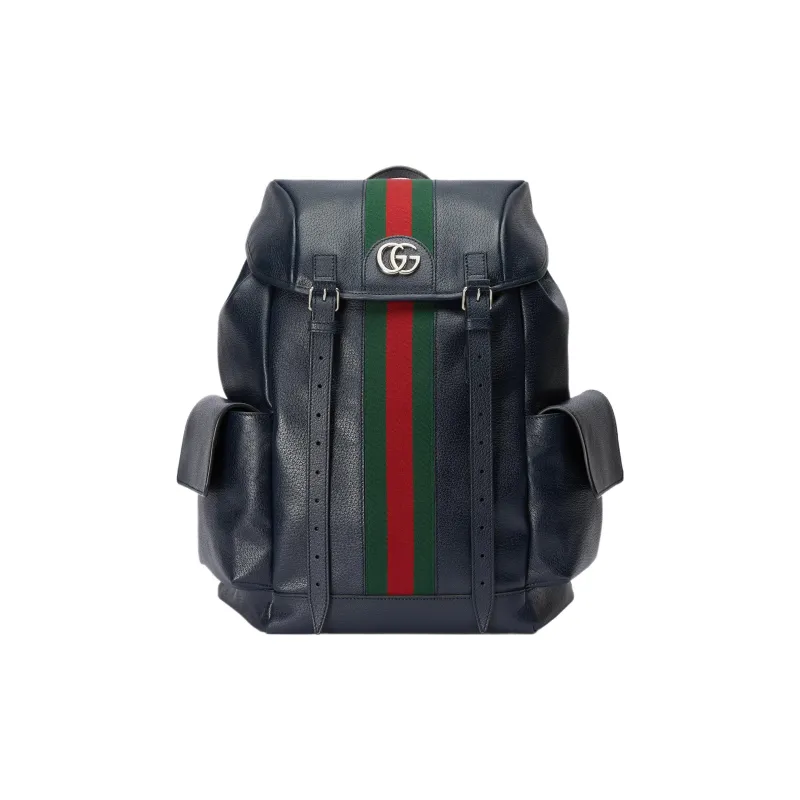 GUCCI Ophidia Leather Backpack Medium Size Men's Blue-0