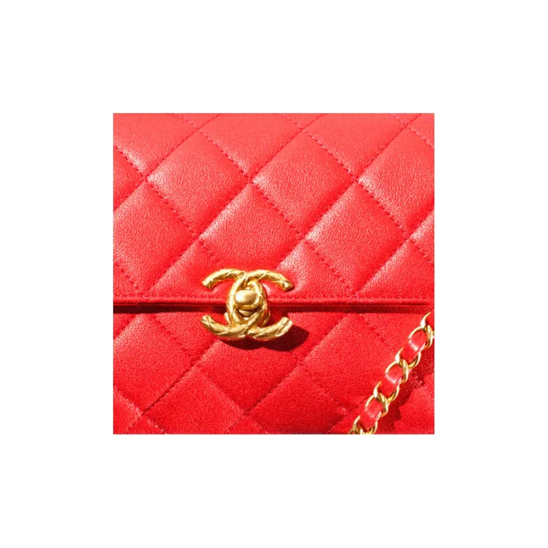 CHANEL 22SS Calfskin Flap Bag One Shoulder Handbag Crossbody Bag Mini Women's Red-4