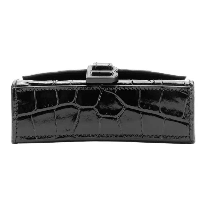 Balenciaga Hourglass Top Handle Bag Mini Croc Embossed Black-5