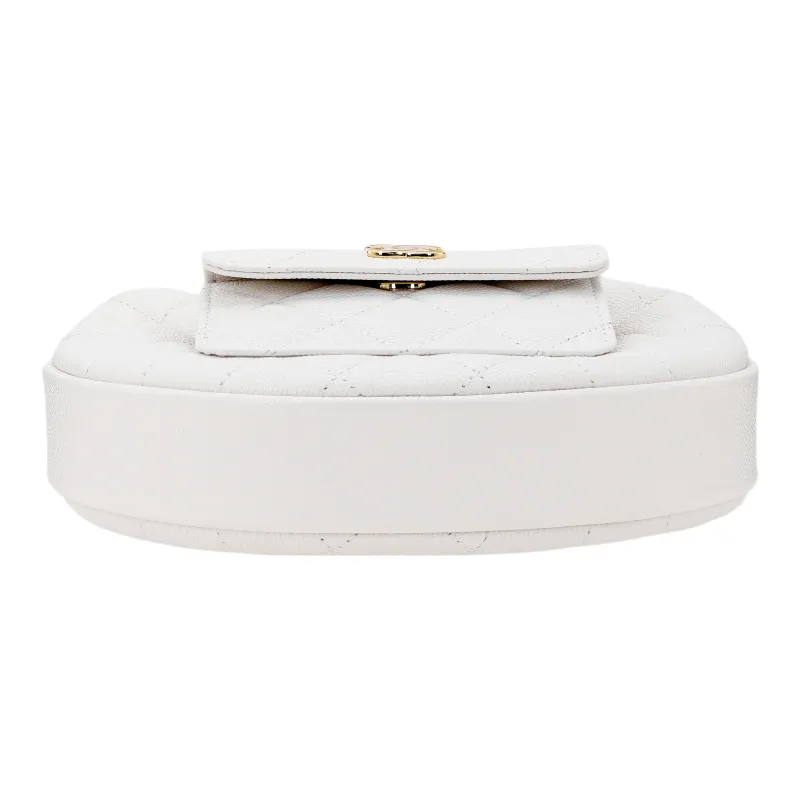 CHANEL Grain Litchi Cow Leather Crescent Bag Clutch Handbag Mini Women's White-3