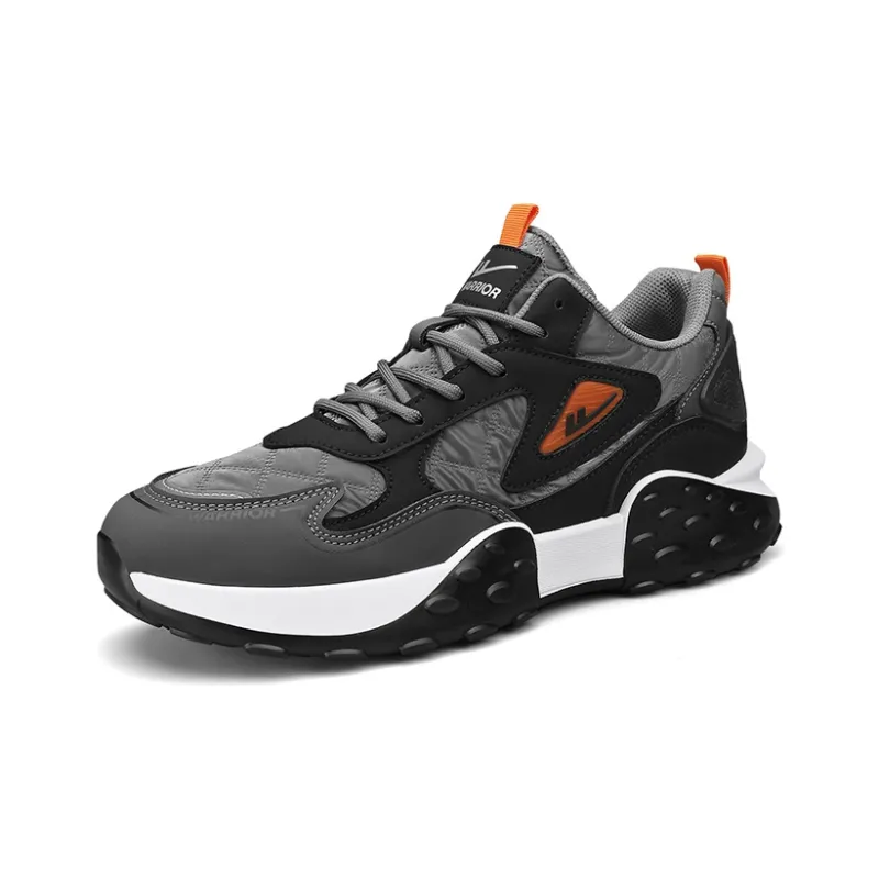 Warrior Slip Resistant Abrasion Resistant Shock Absorbers Low Top Chunky Sneakers Men's Black Gray Orange-1