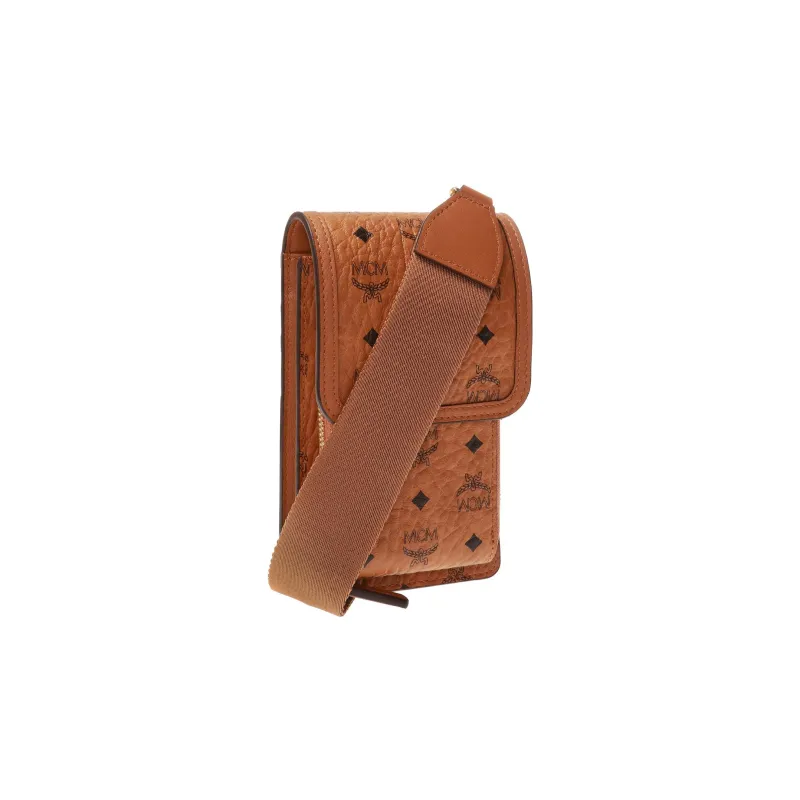 MCM Coated Canvas Flap Shoulder Bag, Crossbody Bag With Cell Phone Pouch Unisex Brown Cognac-1