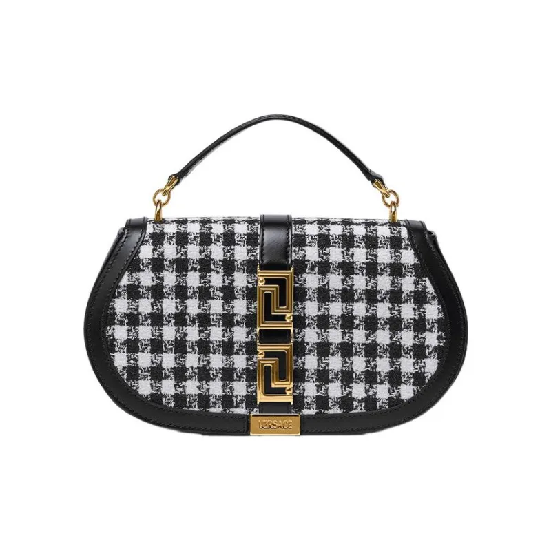VERSACE Wool Calfskin Saddle Bag Handbag Shoulder Bag Regular Women's Black White-0