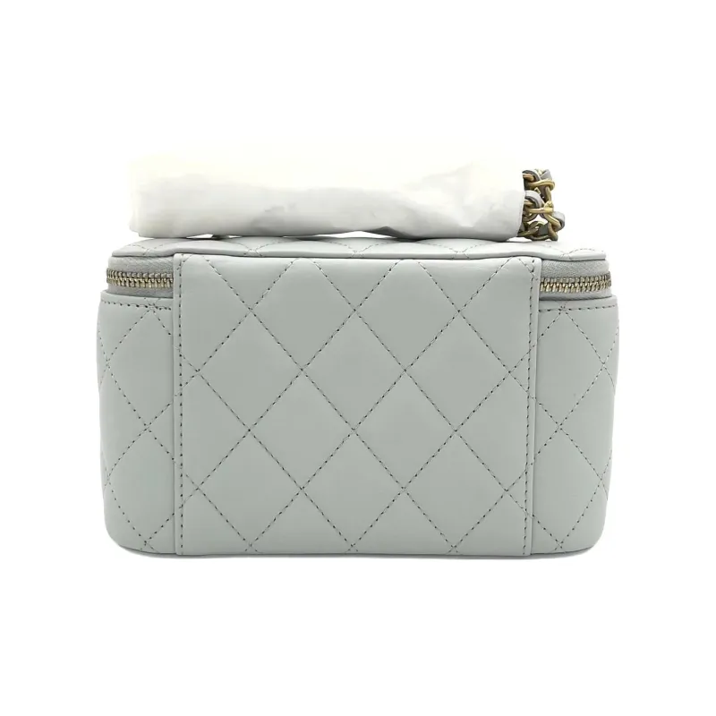 CHANEL Sheepskin Clutch, Long Box Bag, Shoulder Bag, Crossbody Bag Women's Light Gray Green-1
