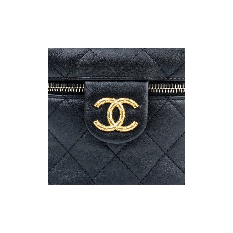 CHANEL Calfskin Makeup Bag, Box Bag, Shoulder Bag, Crossbody Bag Trumpets Women's Black-6