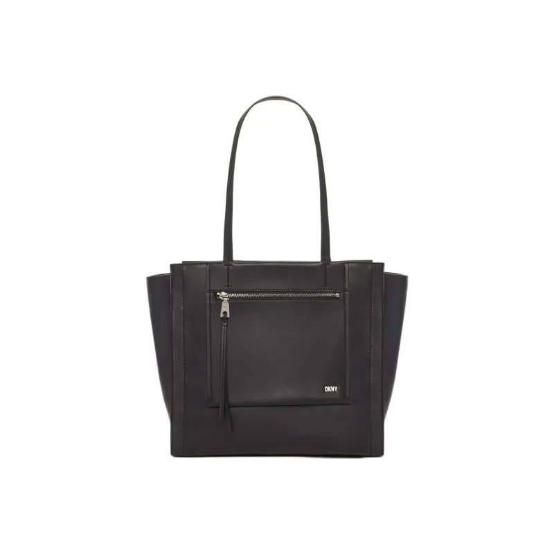 DKNY Leather Tote Bag Shopping Bag Shoulder Bag Handbag Large Size Women's Black-0