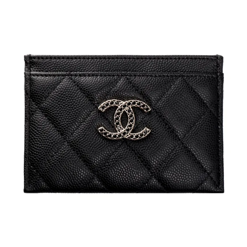 CHANEL Shiny Beaded Embossed Calfskin Wallet Women's Black-0
