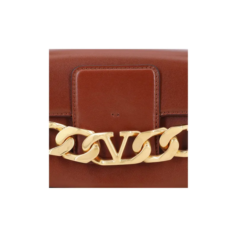 Valentino Vlogo Calfskin Messenger Bag Shoulder Bag, Crossbody Bag Trumpets Women's Brown-6