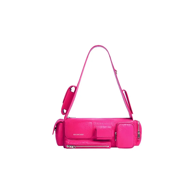Balenciaga Superbusy Fine Grained Sheepskin With Fabric Handbag, Shoulder Bag Women's Bright Pink-0