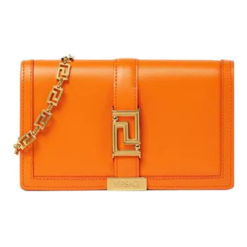 FANSIZHE Greca Goddess Leather And Lambskin Trim Shoulder Bag Women's Orange