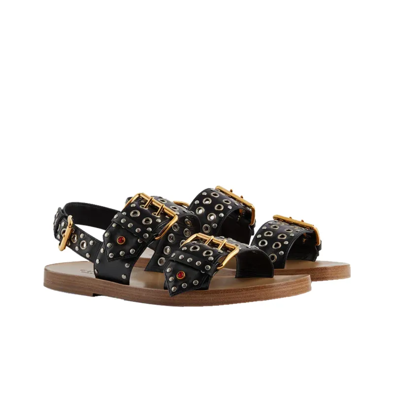 GUCCI Studded Embellished Leather Sandals Black-1