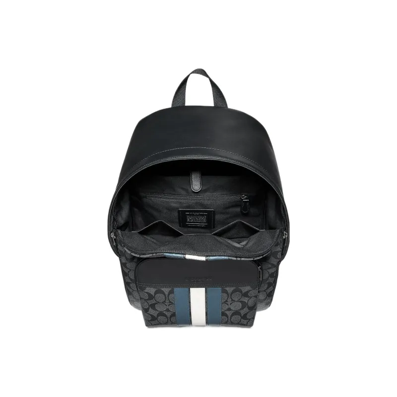 COACH Houston Canvas With Leather Backpack Regular Men's Black & Blue-1