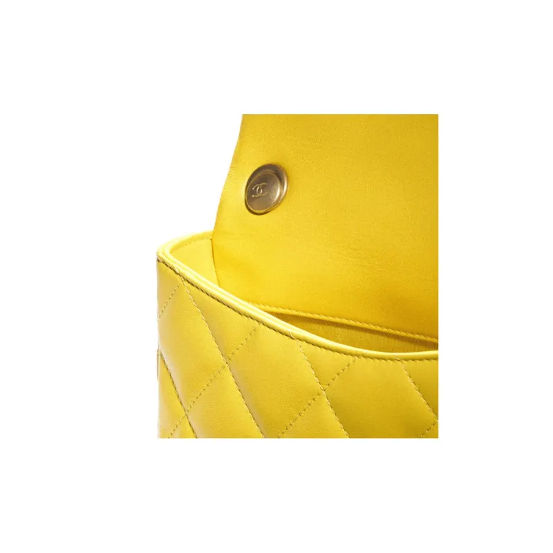 CHANEL 22SS Lacquered Finish Lambskin Chain Flap Bag, Shoulder Bag, Crossbody Bag Mini Women's Yellow-2