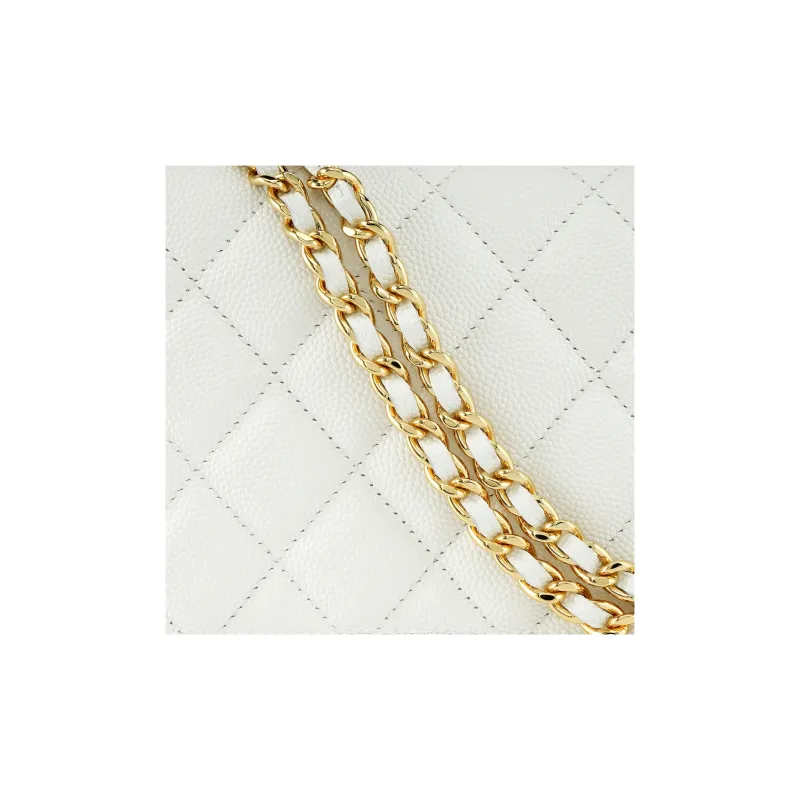 CHANEL Grain Embossed Calfskin Shoulder Bag, Crossbody Bag Women's White-4