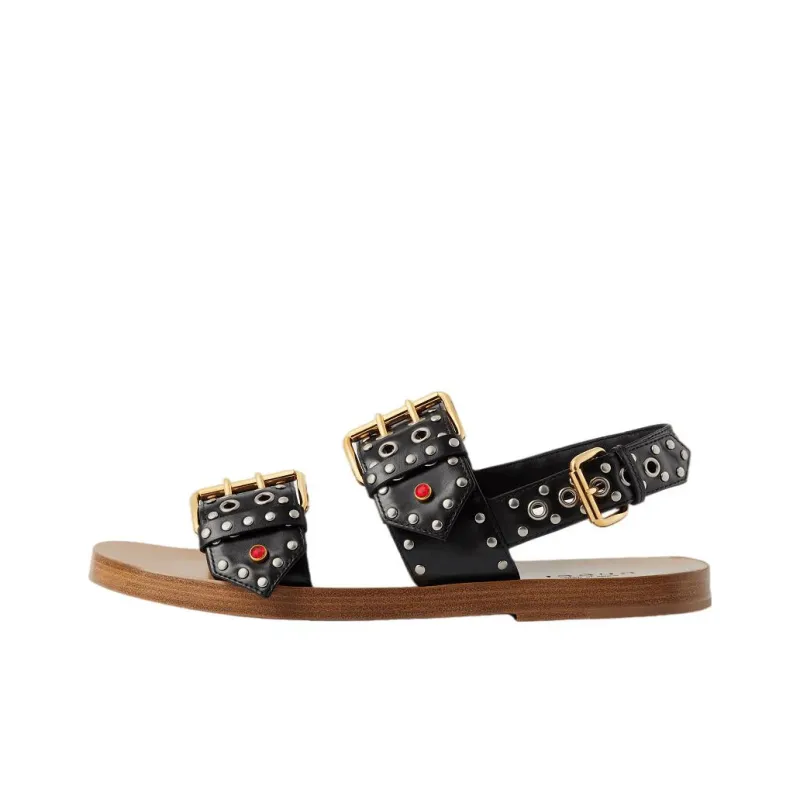GUCCI Studded Embellished Leather Sandals Black-0