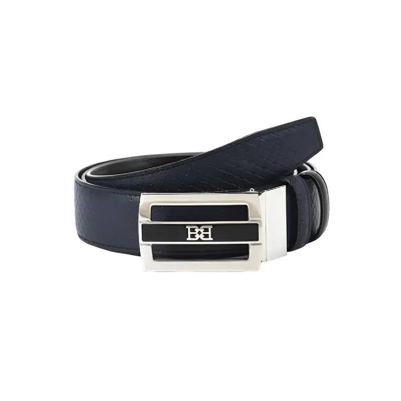 BALLY Double Sided Logo B Smooth Buckle Leather Belts Men's Marine Blue Width  3.5cm-1