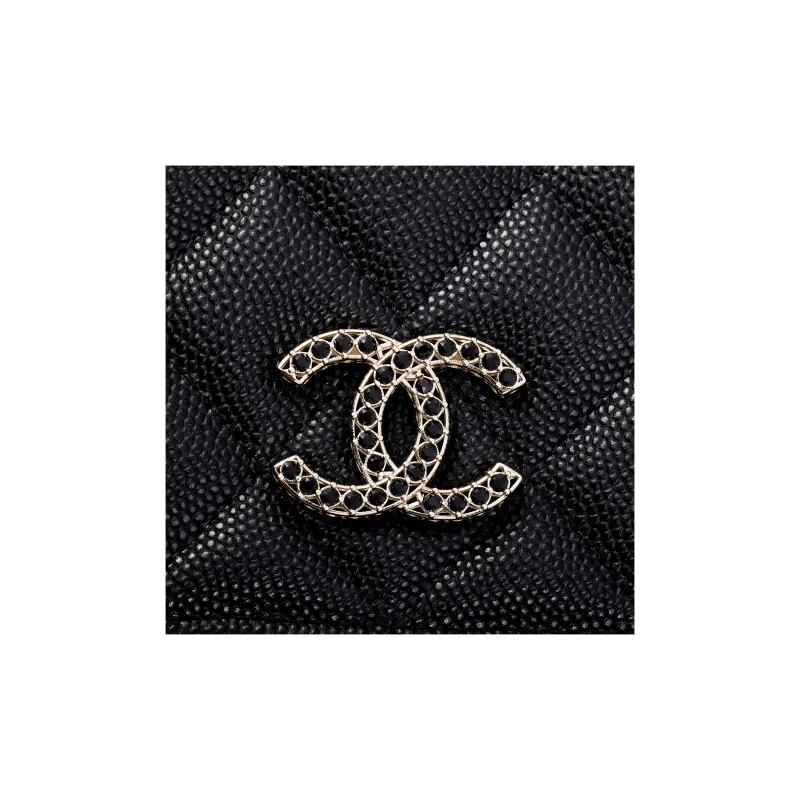 CHANEL Shiny Beaded Embossed Calfskin Coin Purse Women's Black-4