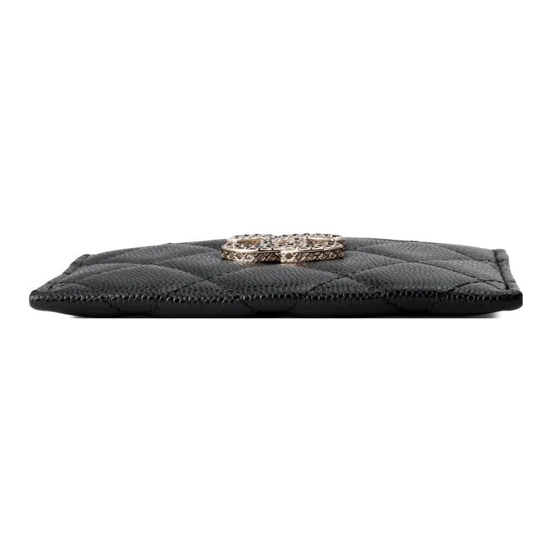 CHANEL Shiny Beaded Embossed Calfskin Wallet Women's Black-3