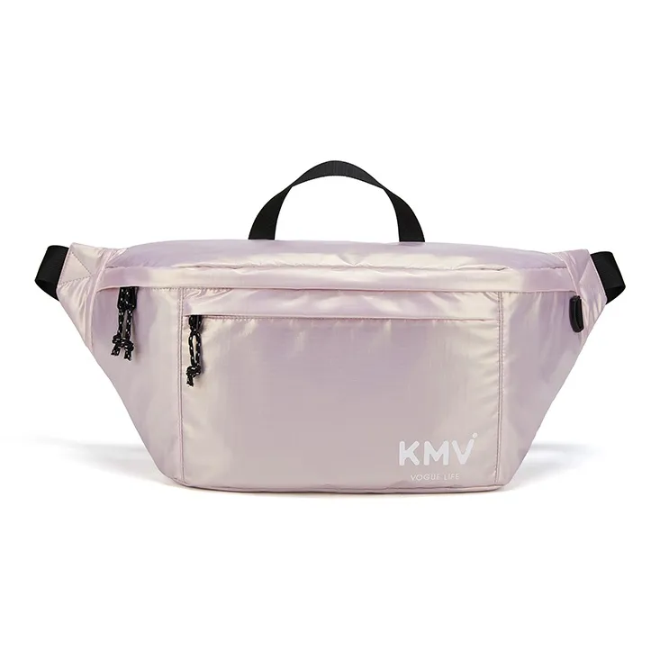 KMV Polyurethane Crossbody Bag Sling Bag Fanny Pack Large Size Unisex Black Light Pink-6