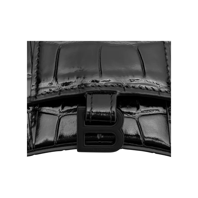 Balenciaga Hourglass Top Handle Bag Mini Croc Embossed Black-7