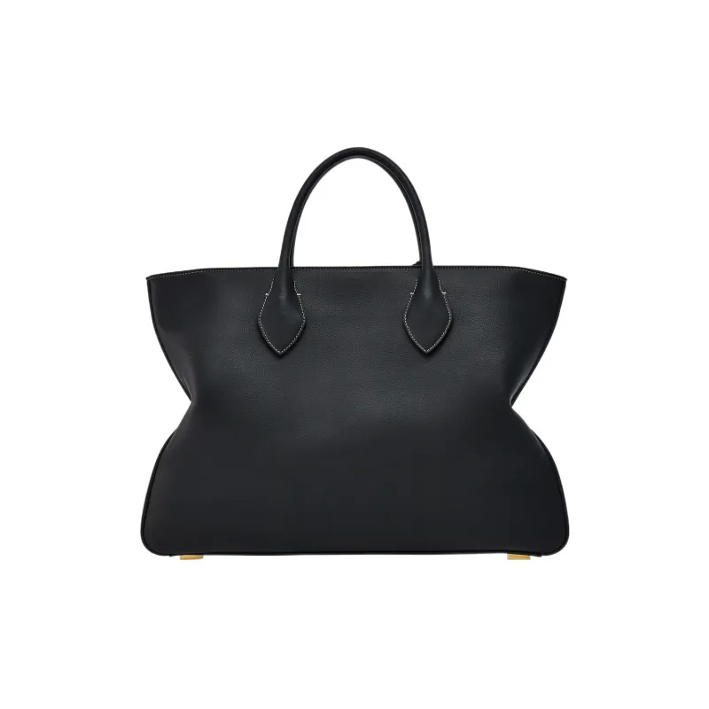 FERRAGAMO Natural Grain Vegetable Tanned Cow Leather Tote Bag Shopping Bag Handbag Large Size Men's Black-2