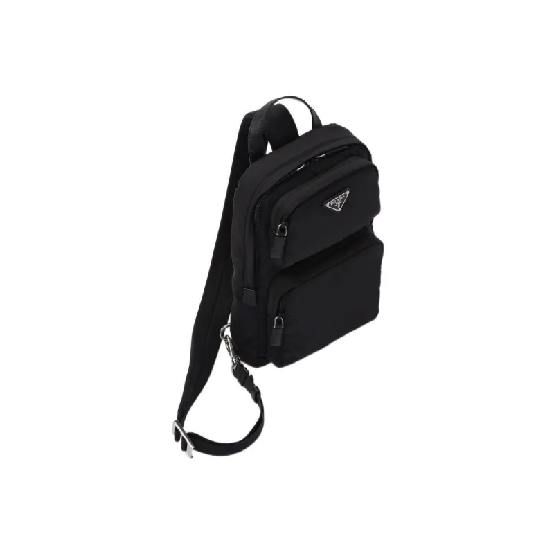 PRADA Recycled Nylon With Saffiano Leather Sling Bag, Shoulder Bag, Crossbody Bag Men's Black-1