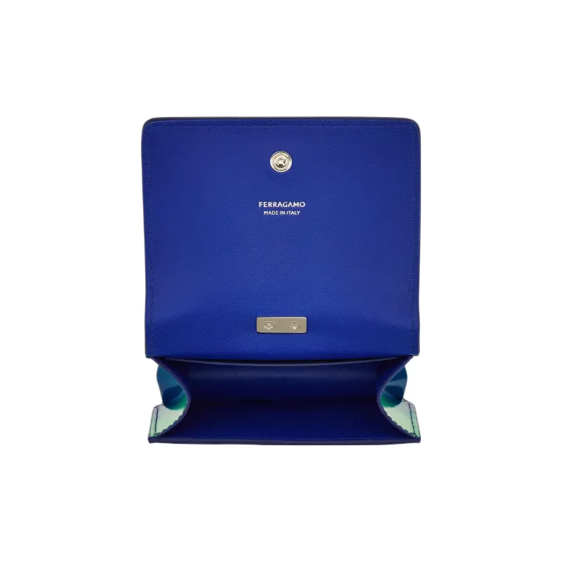 FERRAGAMO Calfskin Card Holder Women's Lime Green/Blue-2