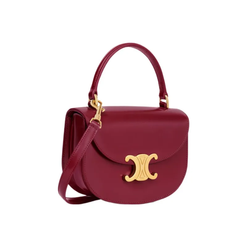 CELINE Triomphe Shiny Cow Leather Shoulder Bag Crossbody Bag Handbag Mini Women's Deep Red-1