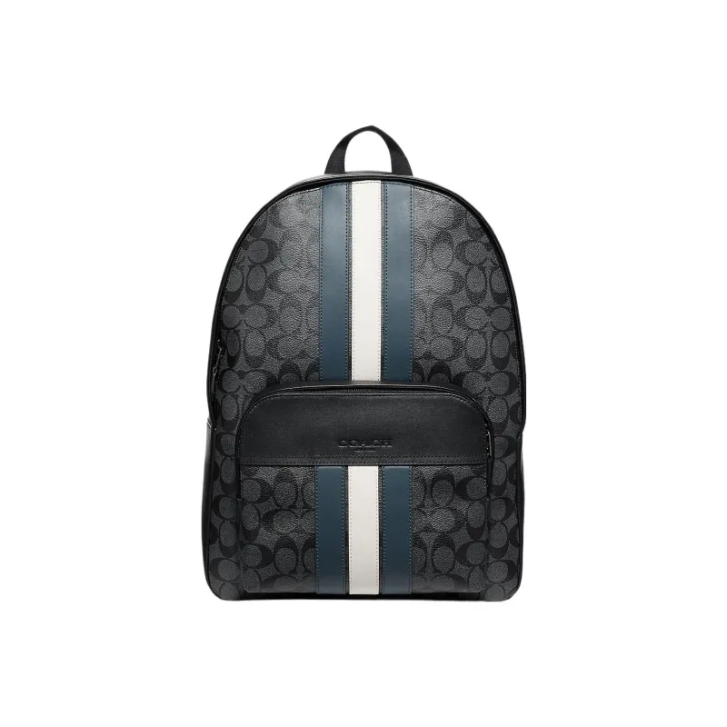 COACH Houston Canvas With Leather Backpack Regular Men's Black & Blue-0