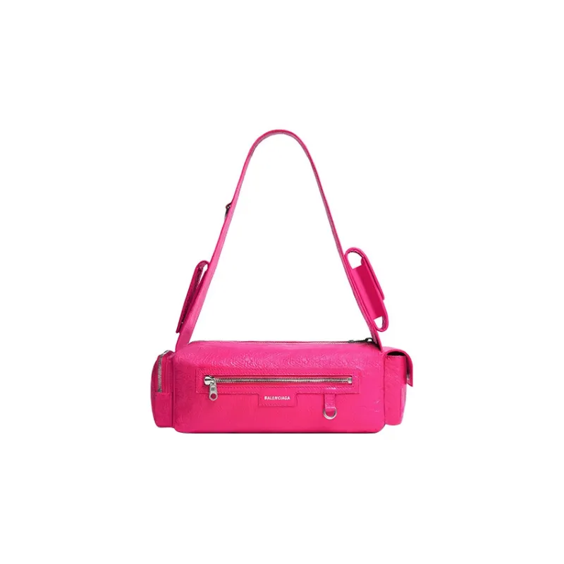 Balenciaga Superbusy Fine Grained Sheepskin With Fabric Handbag, Shoulder Bag Women's Bright Pink-2