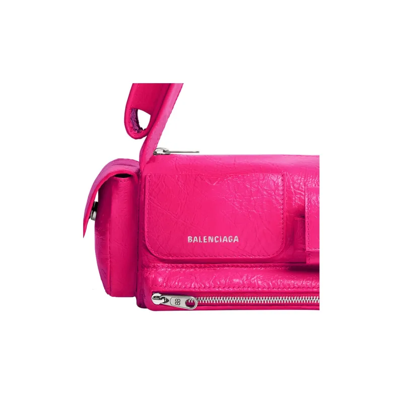 Balenciaga Superbusy Fine Grained Sheepskin With Fabric Handbag, Shoulder Bag Women's Bright Pink-3