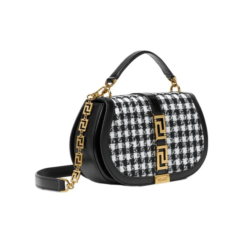 VERSACE Wool Calfskin Saddle Bag Handbag Shoulder Bag Regular Women's Black White-1