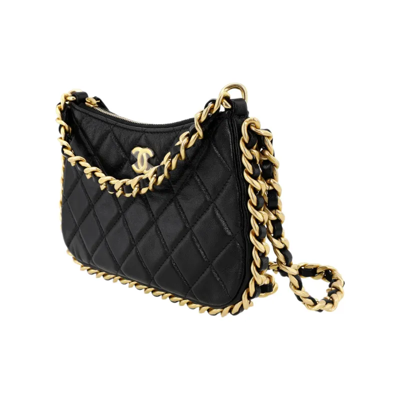 CHANEL Lambskin Hobo Bag, Handheld Handbag, Shoulder Bag, Crossbody Bag Trumpets Women's Black-1