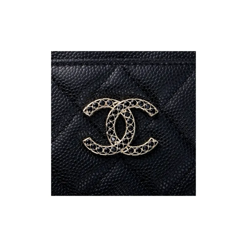 CHANEL Shiny Beaded Embossed Calfskin Wallet Women's Black-4