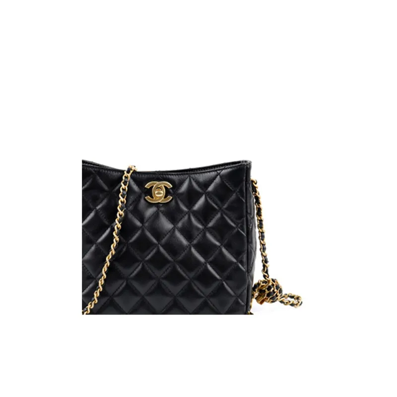 CHANEL Lambskin Hobo Bag, Tote Bag, Shopping Bag, Shoulder Bag, Crossbody Bag Women's Black-5